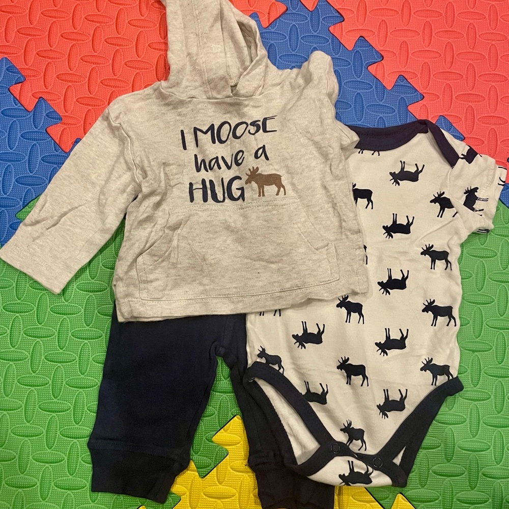 Moose Print Kids Matching Set - Gray and Navy